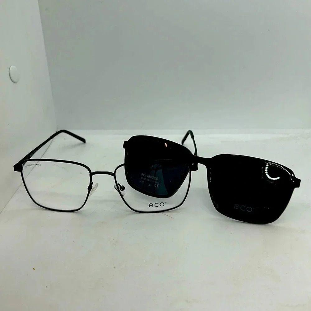 ECO Men’s Buckhorn MDGUN Eyeglasses Frames & Polarized Sun Clip On. NWT